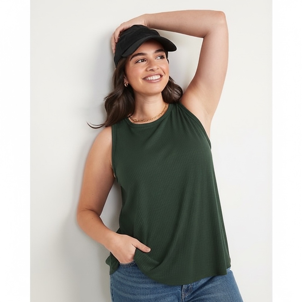 Old Navy Luxe Ribbed Sleeveless Swing Top in Forest Green XL Petite